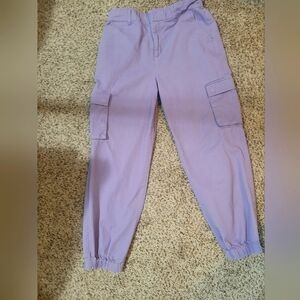Forever 21 High Waisted cargo pants with gathered bottoms. Color is lavender.